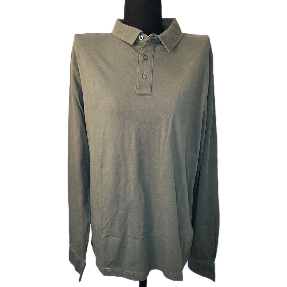 Luigi Fusaro Men's Polo Shirt Large Long Sleeve Olive Green Supima Cotton